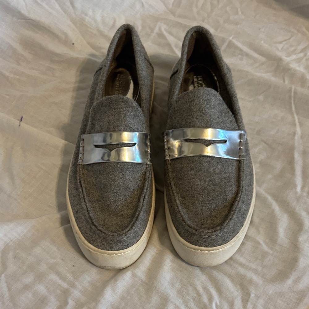 Michael Kors Gray Slip-On Shoes with Silver Detail